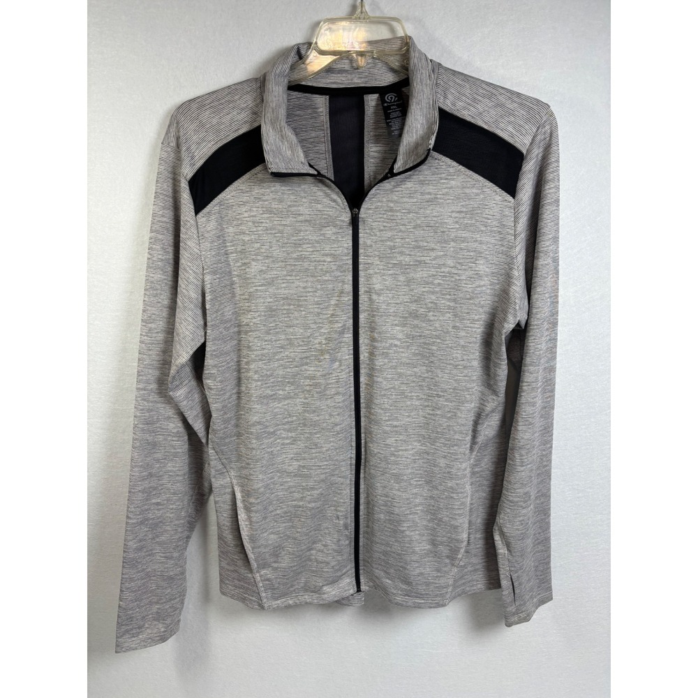 C9 Champion Jacket Mens XXL Gray Stripe Polyester Full Zip Mesh Thumbhole Active